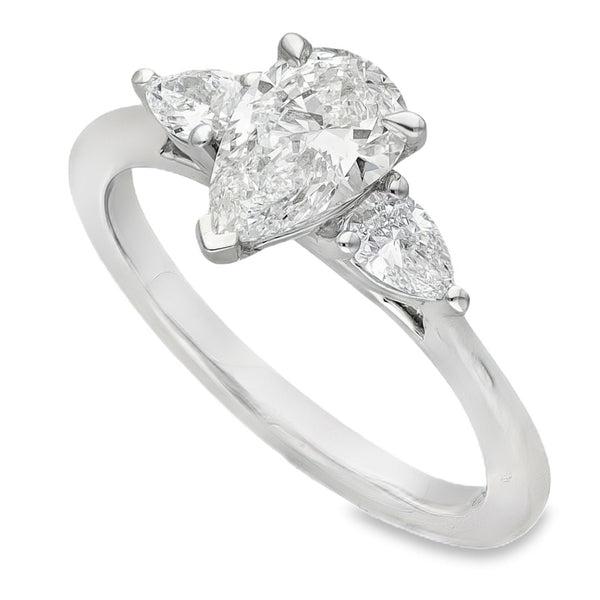 Lab Grown 1.31ct Platinum Certified Pear-Cut Diamond Trilogy Ring - D-F/VVS-VS