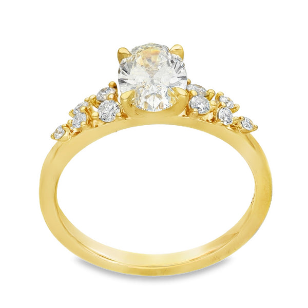 Lab Grown 1.30ct Yellow Gold Certified Oval Diamond Engagement Ring - D-F/VVS-VS