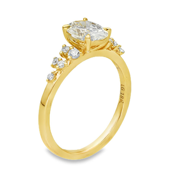 Lab Grown 1.30ct Yellow Gold Certified Oval Diamond Engagement Ring - D-F/VVS-VS
