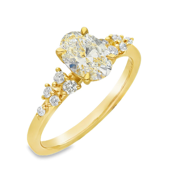 Lab Grown 1.30ct Yellow Gold Certified Oval Diamond Engagement Ring - D-F/VVS-VS