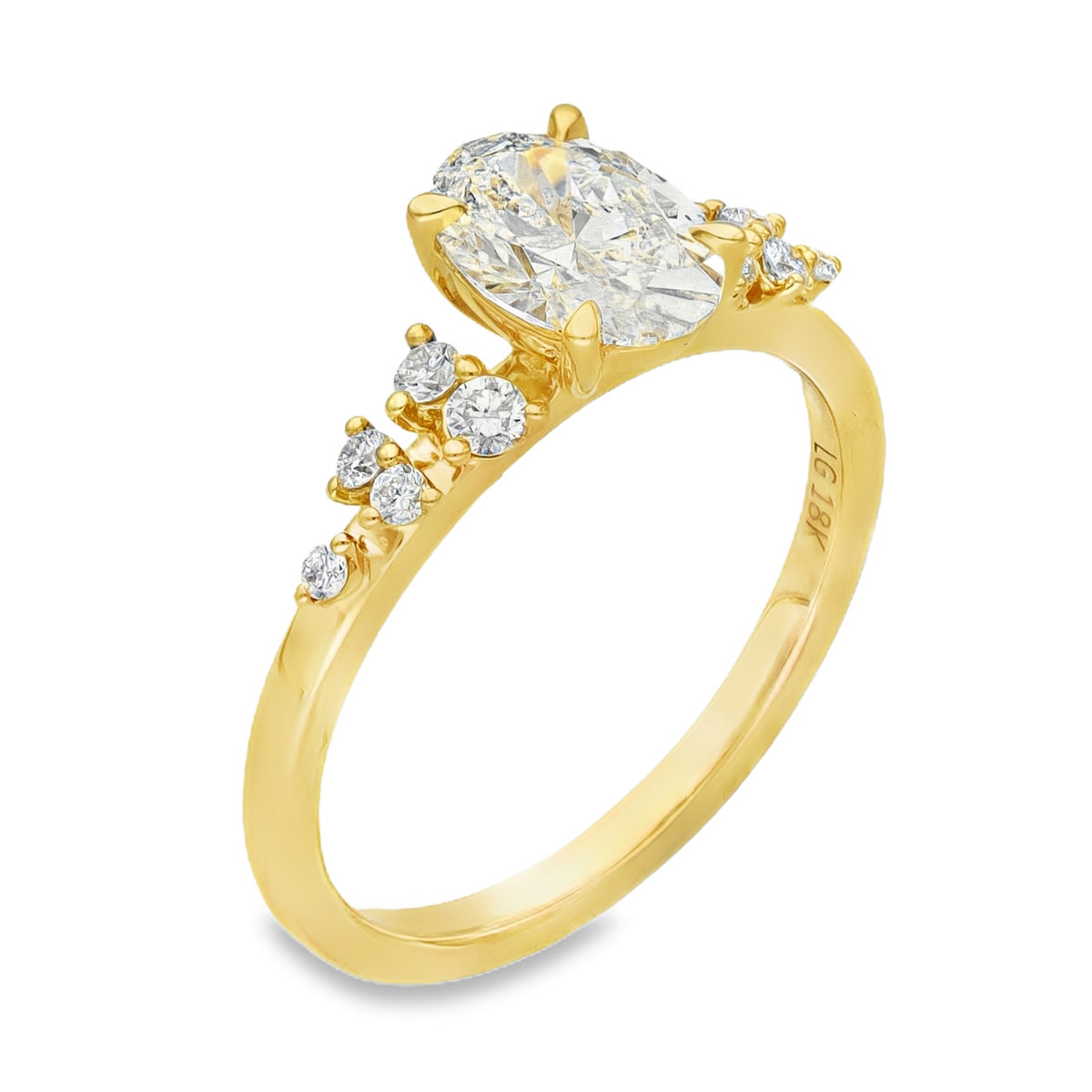 Lab Grown 1.30ct Yellow Gold Certified Oval Diamond Engagement Ring - D-F/VVS-VS