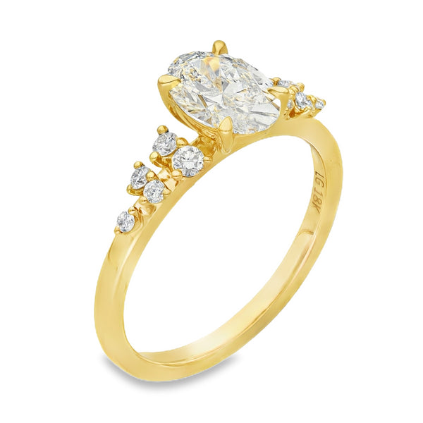 Lab Grown 1.30ct Yellow Gold Certified Oval Diamond Engagement Ring - D-F/VVS-VS