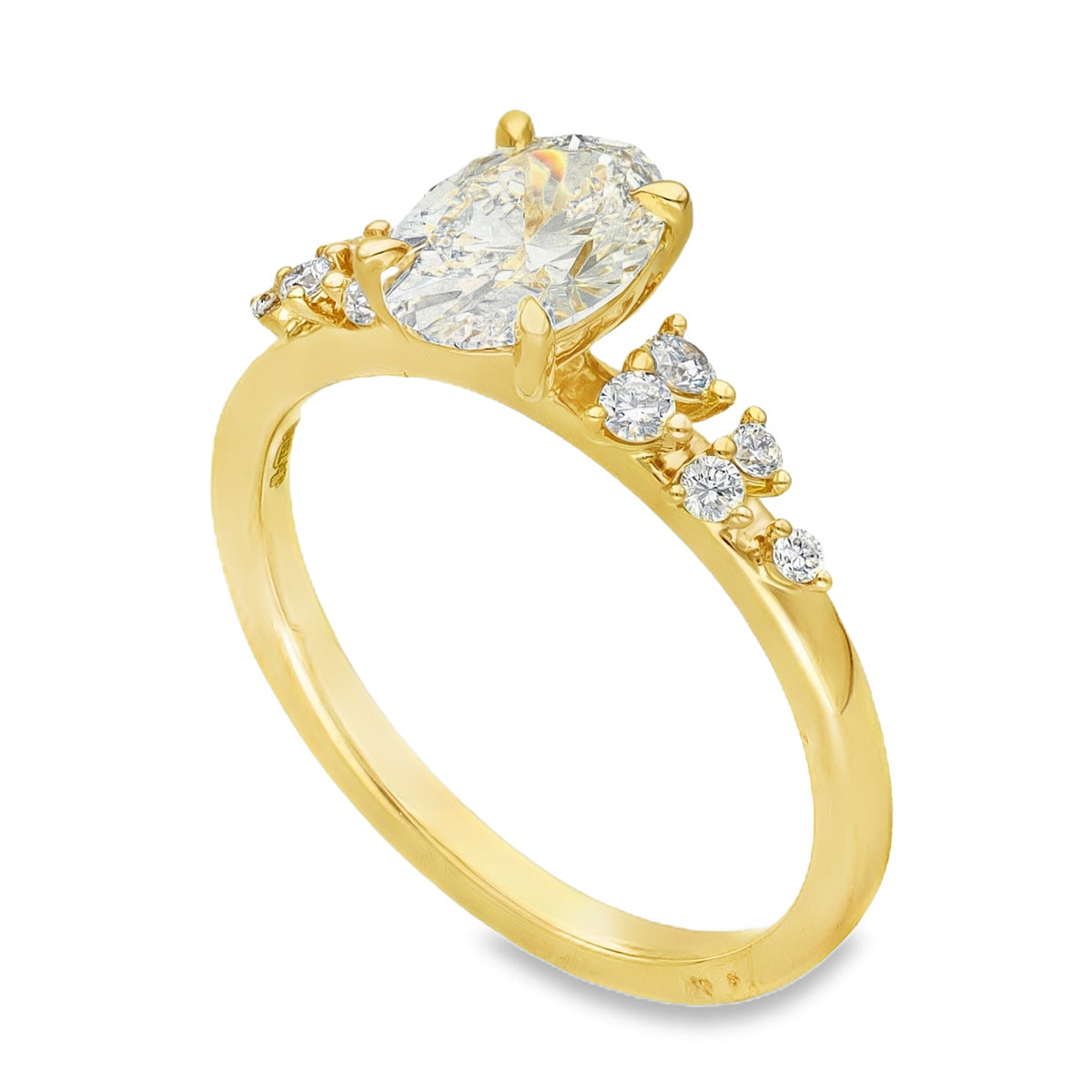 Lab Grown 1.30ct Yellow Gold Certified Oval Diamond Engagement Ring - D-F/VVS-VS