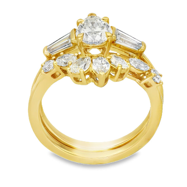 Lab Grown 2.29ct Yellow Gold Certified Diamond Engagement & Wishbone Ring Set - D-F/VVS-VS