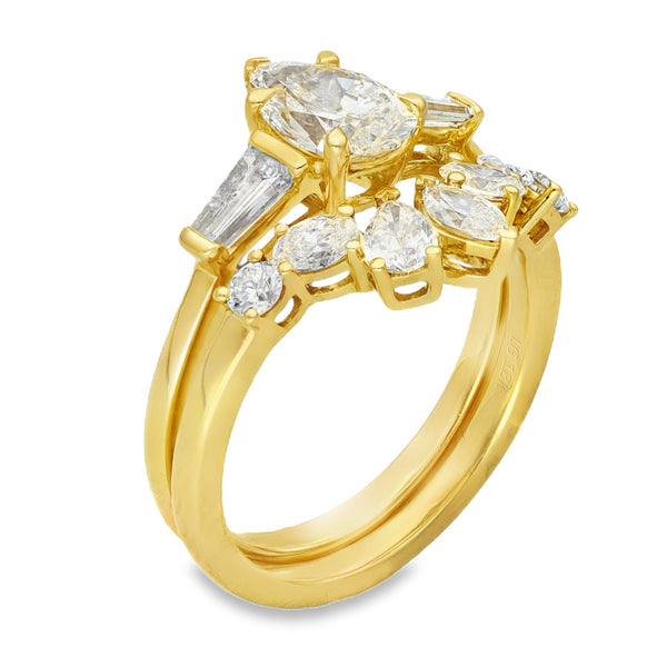 Lab Grown 2.29ct Yellow Gold Certified Diamond Engagement & Wishbone Ring Set - D-F/VVS-VS