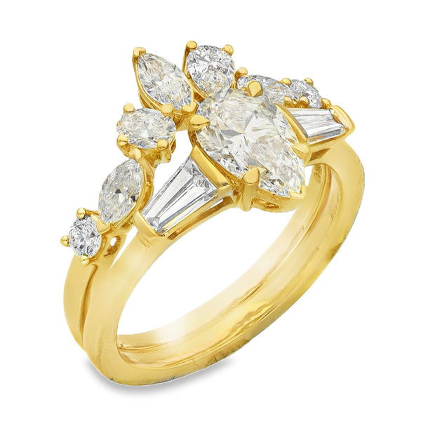 Lab Grown 2.29ct Yellow Gold Certified Diamond Engagement & Wishbone Ring Set - D-F/VVS-VS