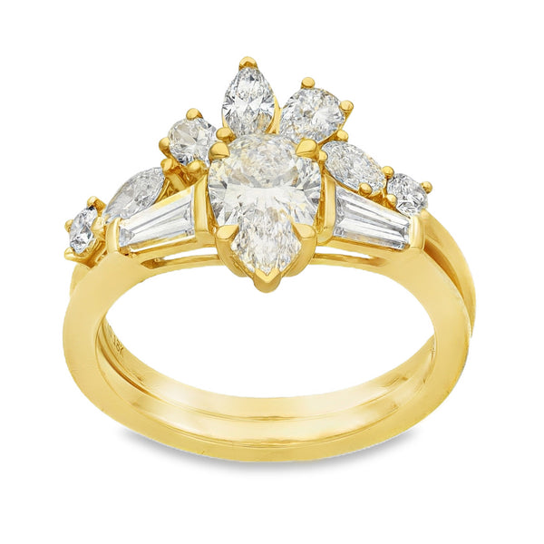 Lab Grown 2.29ct Yellow Gold Certified Diamond Engagement & Wishbone Ring Set - D-F/VVS-VS