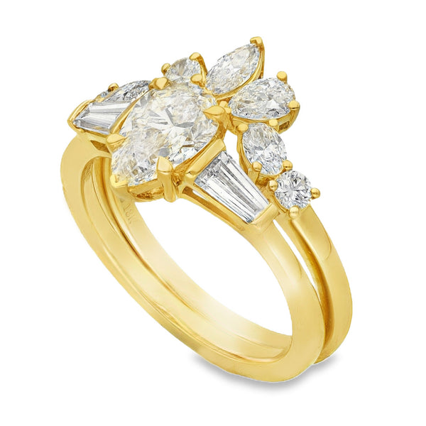 Lab Grown 2.29ct Yellow Gold Certified Diamond Engagement & Wishbone Ring Set - D-F/VVS-VS