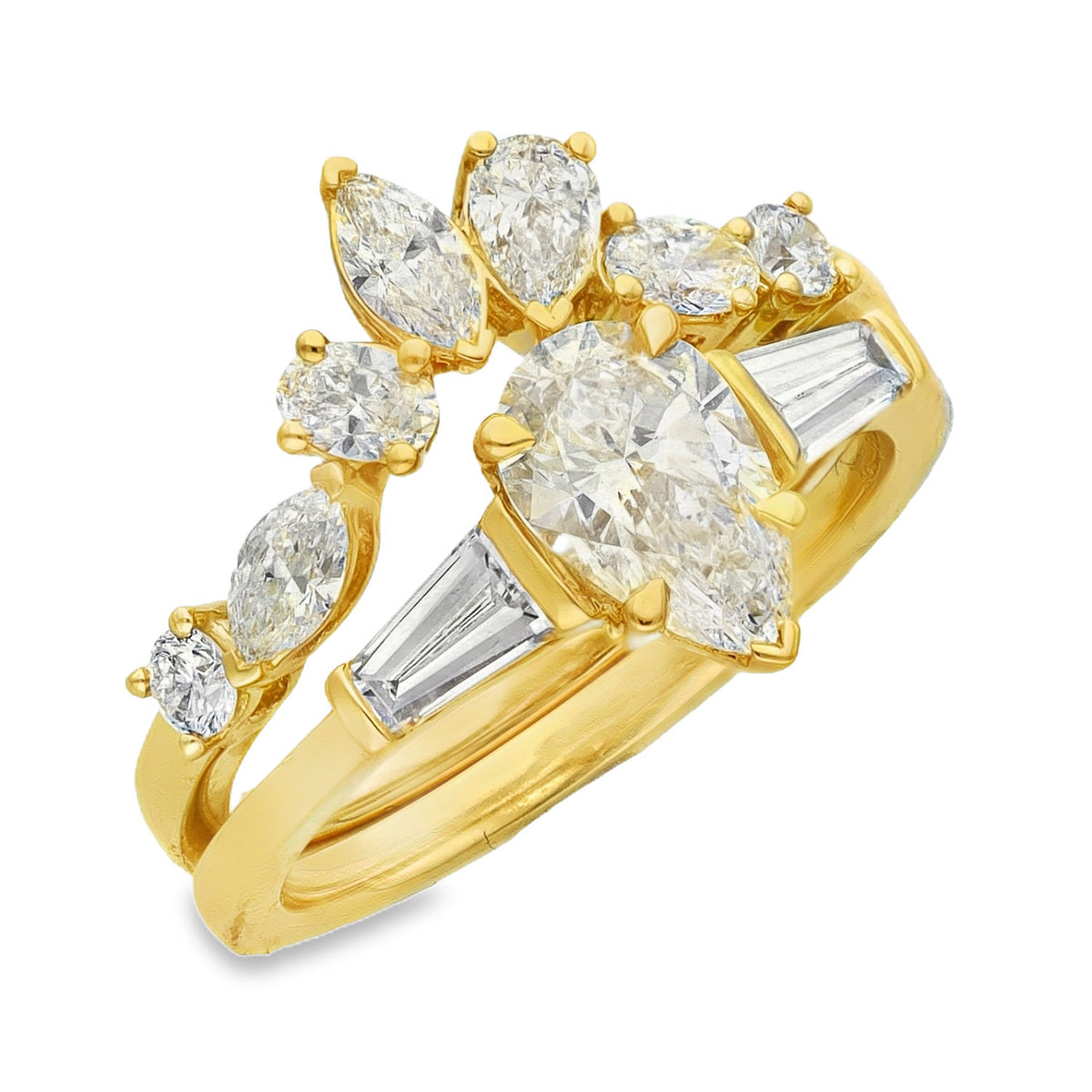 Lab Grown 2.29ct Yellow Gold Certified Diamond Engagement & Wishbone Ring Set - D-F/VVS-VS