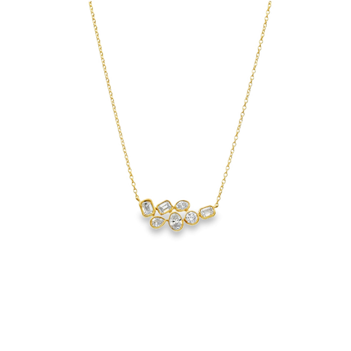 Lab Grown 0.76ct Yellow Gold Certified Mixed-Cut Scatter Pendant & Necklace - D-F/VVS-VS