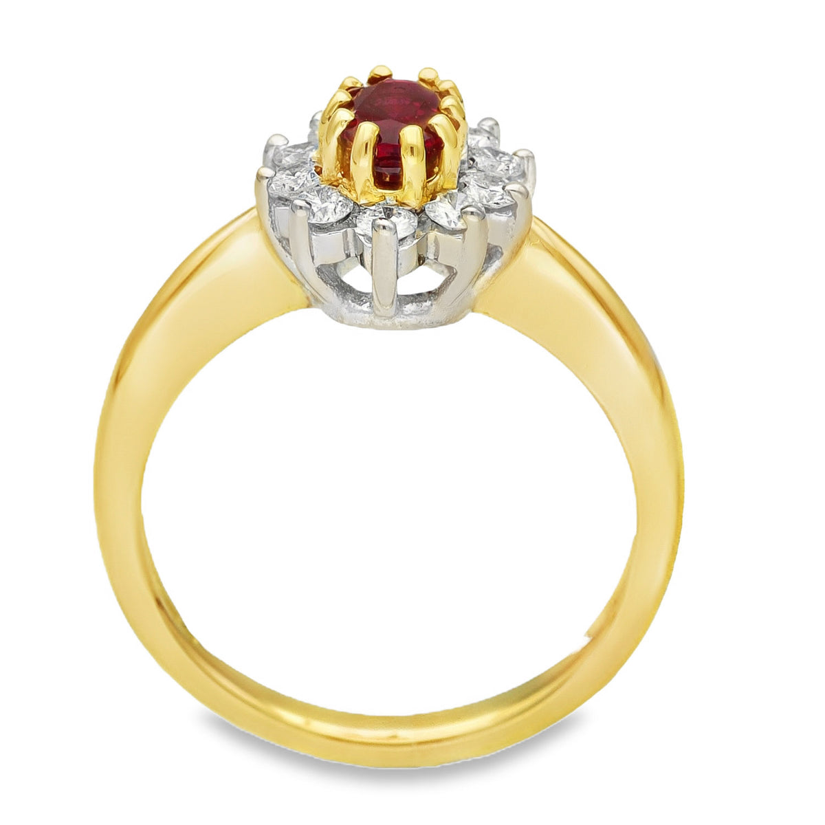 18ct Yellow Gold Ruby & Diamond Cluster Ring - Size L