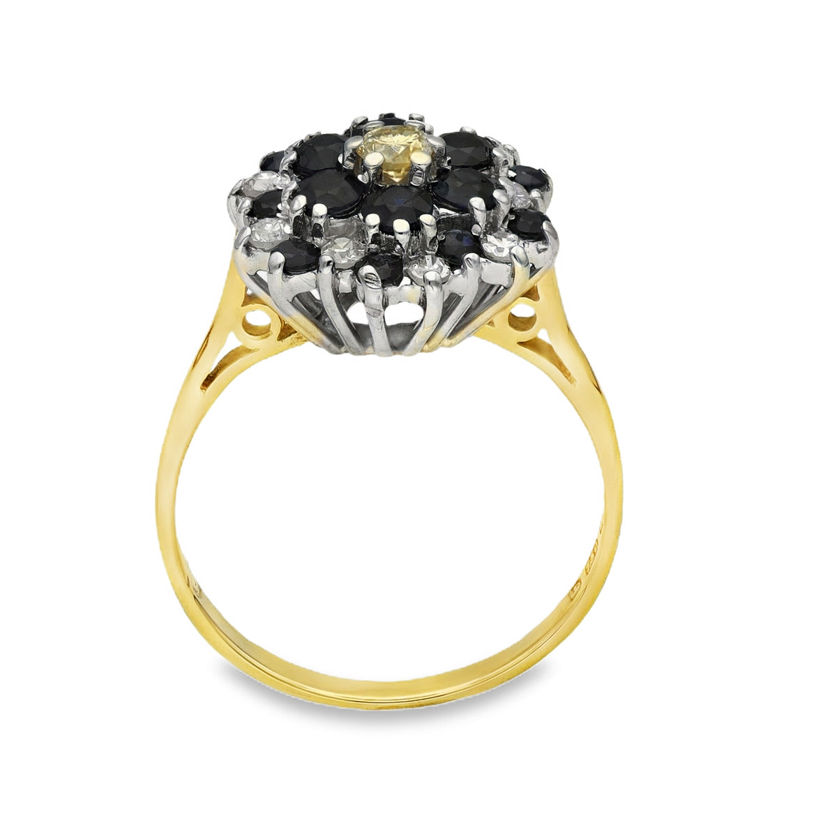 18ct Yellow Gold Sapphire & Diamond Halo Ring - Size M½ - 0.28ct