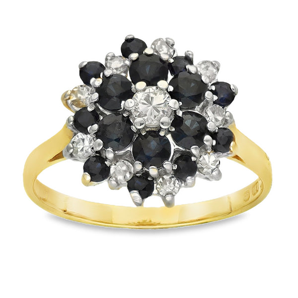 18ct Yellow Gold Sapphire & Diamond Halo Ring - Size M½ - 0.28ct