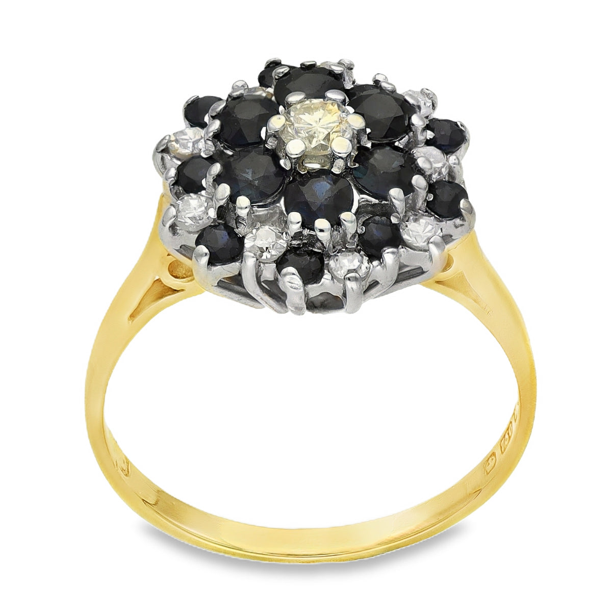 18ct Yellow Gold Sapphire & Diamond Halo Ring - Size M½ - 0.28ct