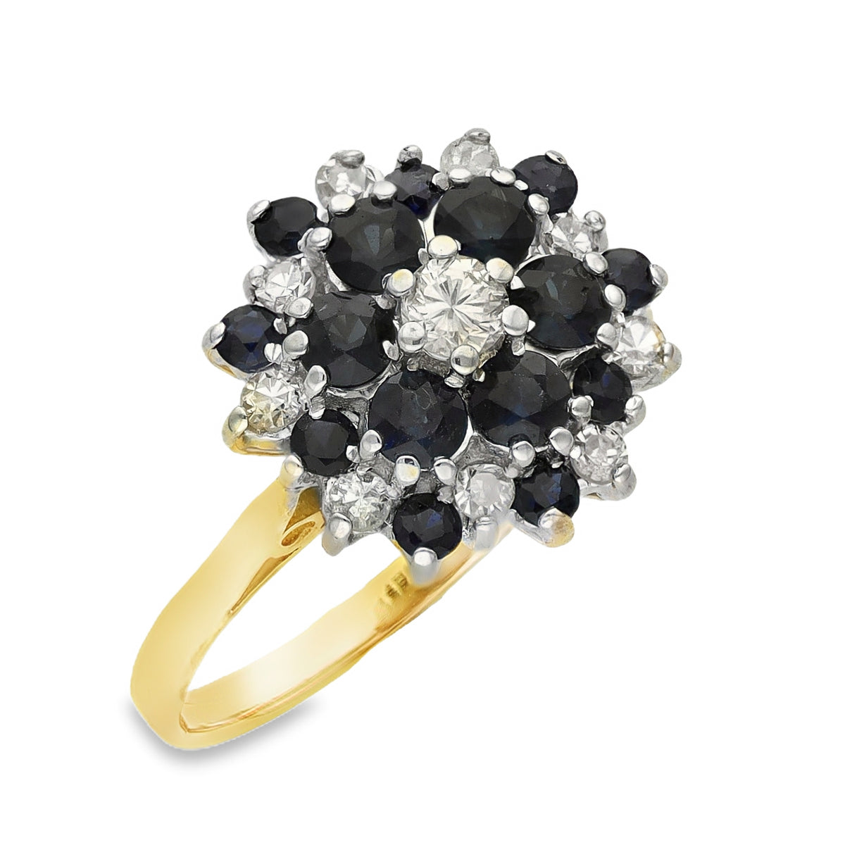 18ct Yellow Gold Sapphire & Diamond Halo Ring - Size M½ - 0.28ct