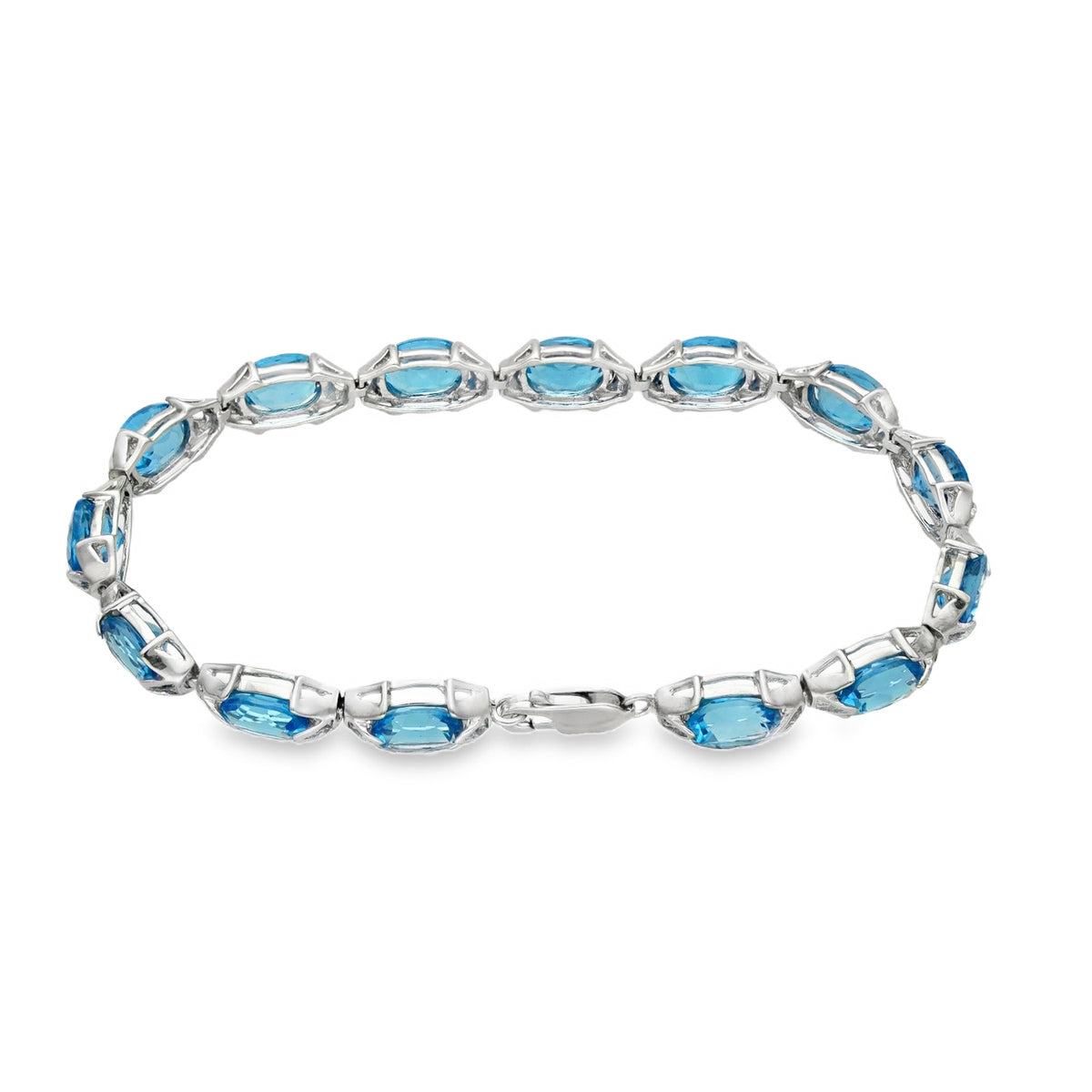 9ct White Gold Blue Topaz Bracelet - 7.5" - 14.5g