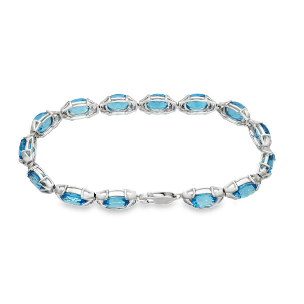 9ct White Gold Blue Topaz Bracelet - 7.5" - 14.5g
