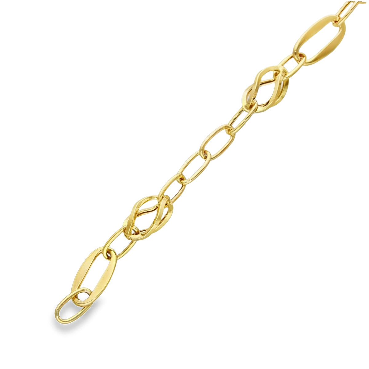 9ct Yellow Gold Open Cage & Oval Link Bracelet - 6.5" - 3.0g