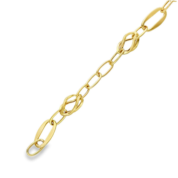 9ct Yellow Gold Open Cage & Oval Link Bracelet - 6.5" - 3.0g