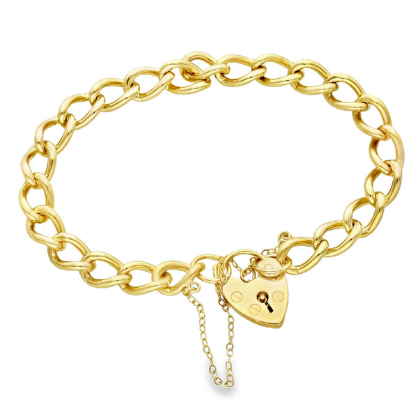 9ct Yellow Gold Curb Padlock Bracelet - 7.5" - 21.7g