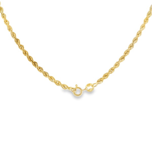 9ct Yellow Gold Hollow Rope Chain - 18"- 3.2g