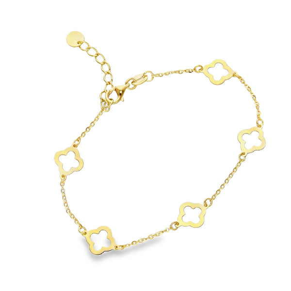 9ct Yellow Gold Open Three Clover Trace Bracelet -6.5-7.5" -1.4g