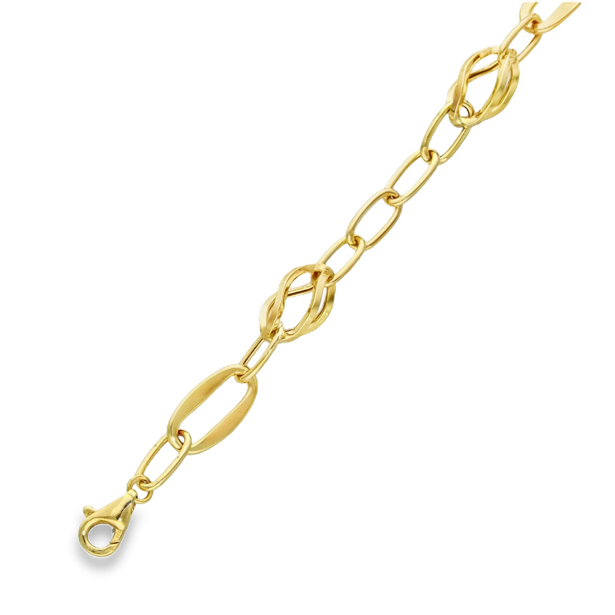 9ct Yellow Gold Open Cage & Oval Link Bracelet - 6.5" - 3.0g