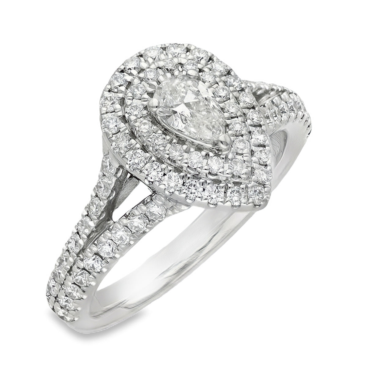 18ct White Gold Diamond Halo Engagement Ring - Size M½ - 0.95ct