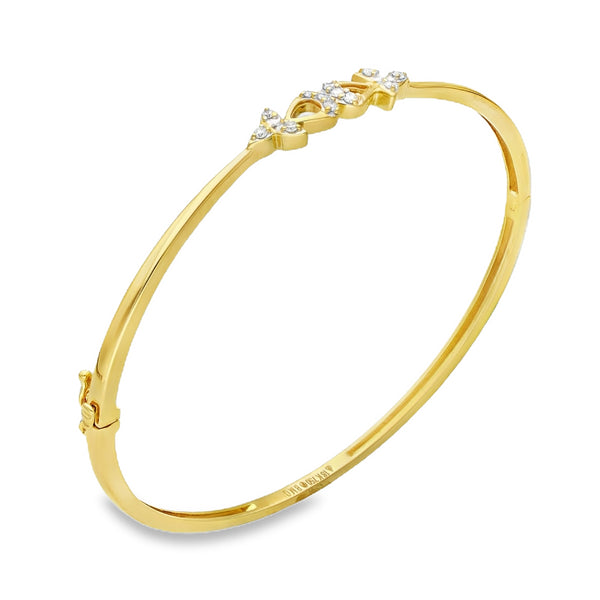 18ct Yellow Gold Diamond Set Bangle - 16cm - 0.12ct