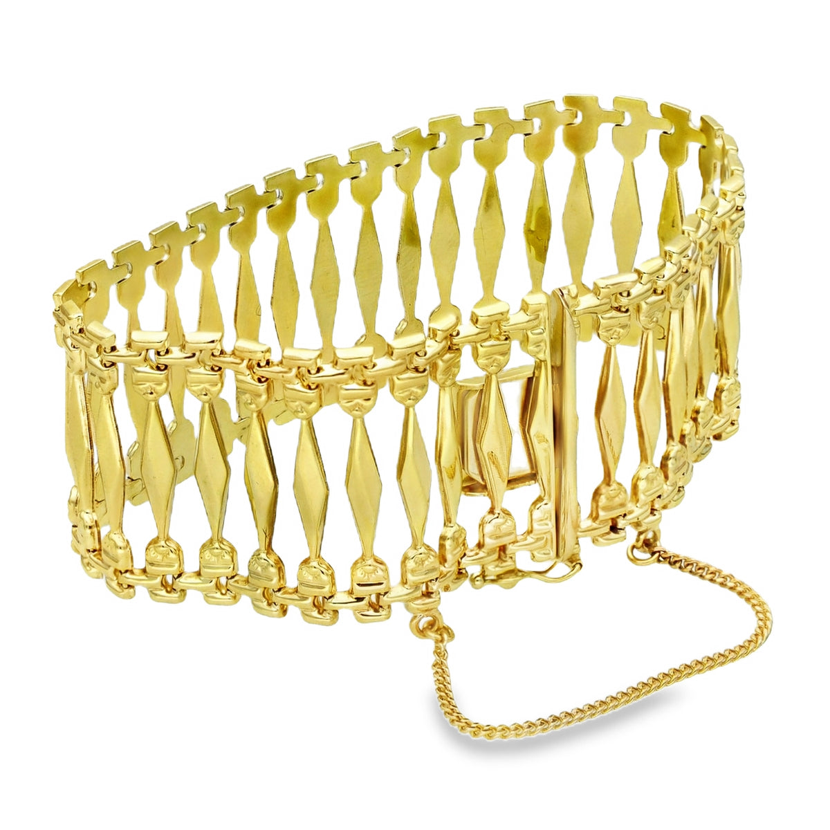 9ct Yellow Gold Wide Open Gate Bracelet - 7" - 24.0g