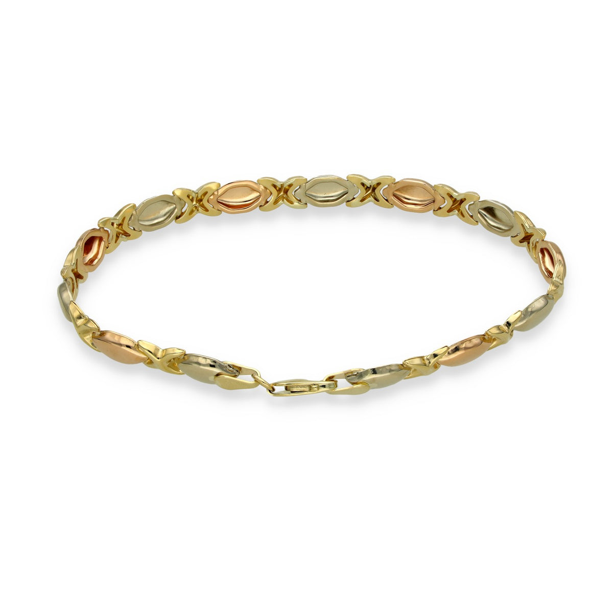 9ct Multi-Tone Gold Kiss-Link Bracelet - 18.5cm - 4.0g