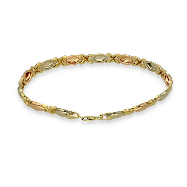 9ct Multi-Tone Gold Kiss-Link Bracelet - 18.5cm - 4.0g