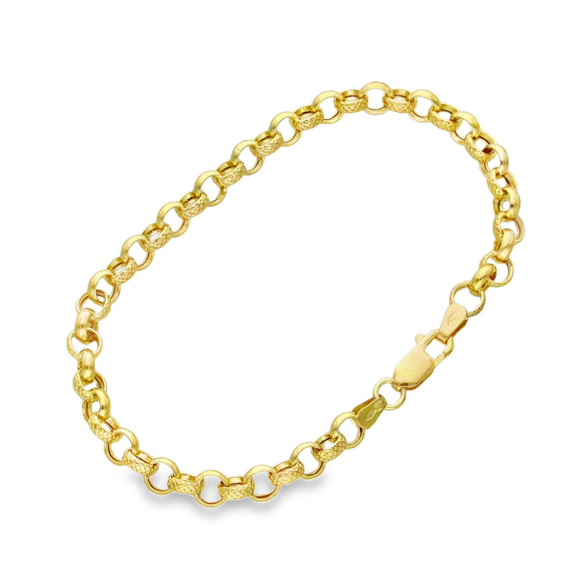 9ct Yellow Gold Patterned Link Bracelet - 7.5" - 3.4g