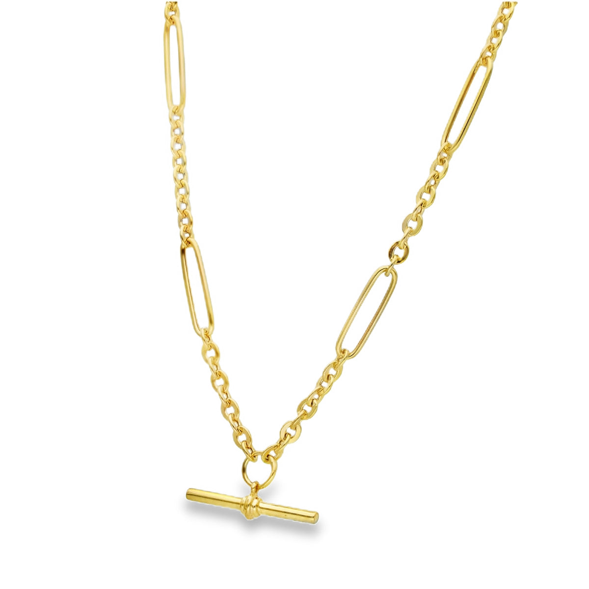 9ct Yellow Gold Hollow Figarolo Chain & T-Bar - 20" - 5.6g