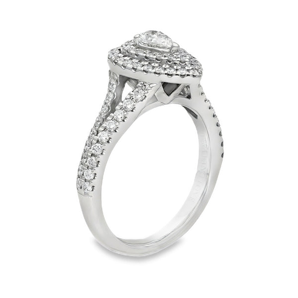 18ct White Gold Diamond Halo Engagement Ring - Size M½ - 0.95ct