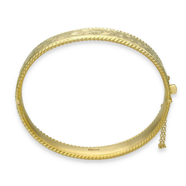 9ct Yellow Gold Rope Edge Bangle - 17.5cm - 17.1g
