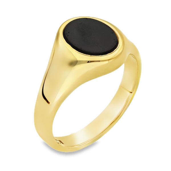 9ct Yellow Gold Oval Onyx Signet Ring - Size Z+2½ - 15mm