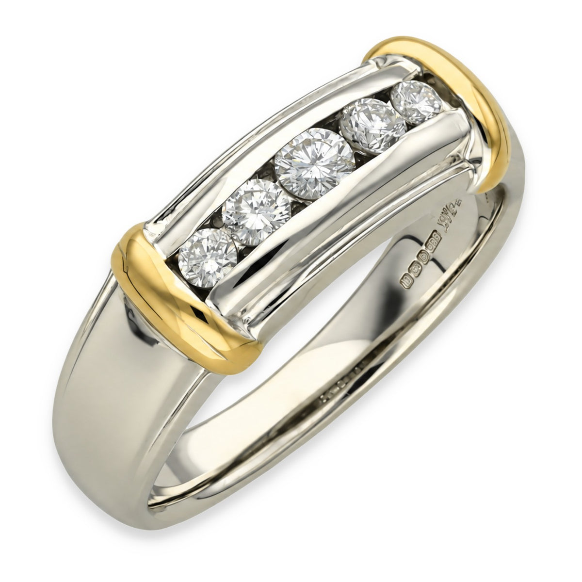 14ct White & Yellow Gold Diamond Row Band - Size U - 0.47ct