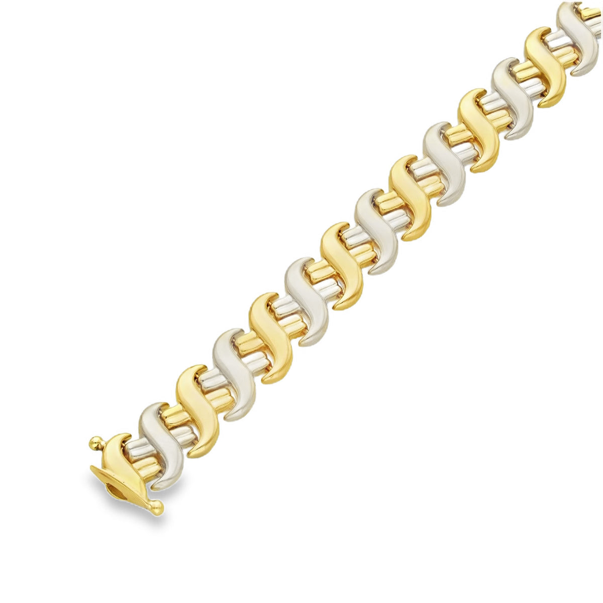 9ct Yellow & White Gold Alternating S-Link Bracelet -18cm -14.7g