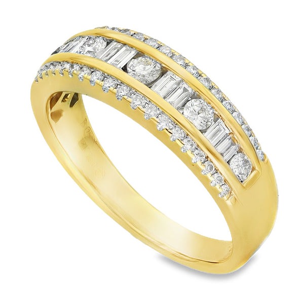 18ct Yellow Gold Diamond Triple Row Ring - Size L - 0.51ct