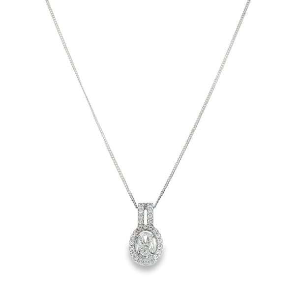 9ct White Gold CZ Halo Pendant & Chain - 16"- 2.6g