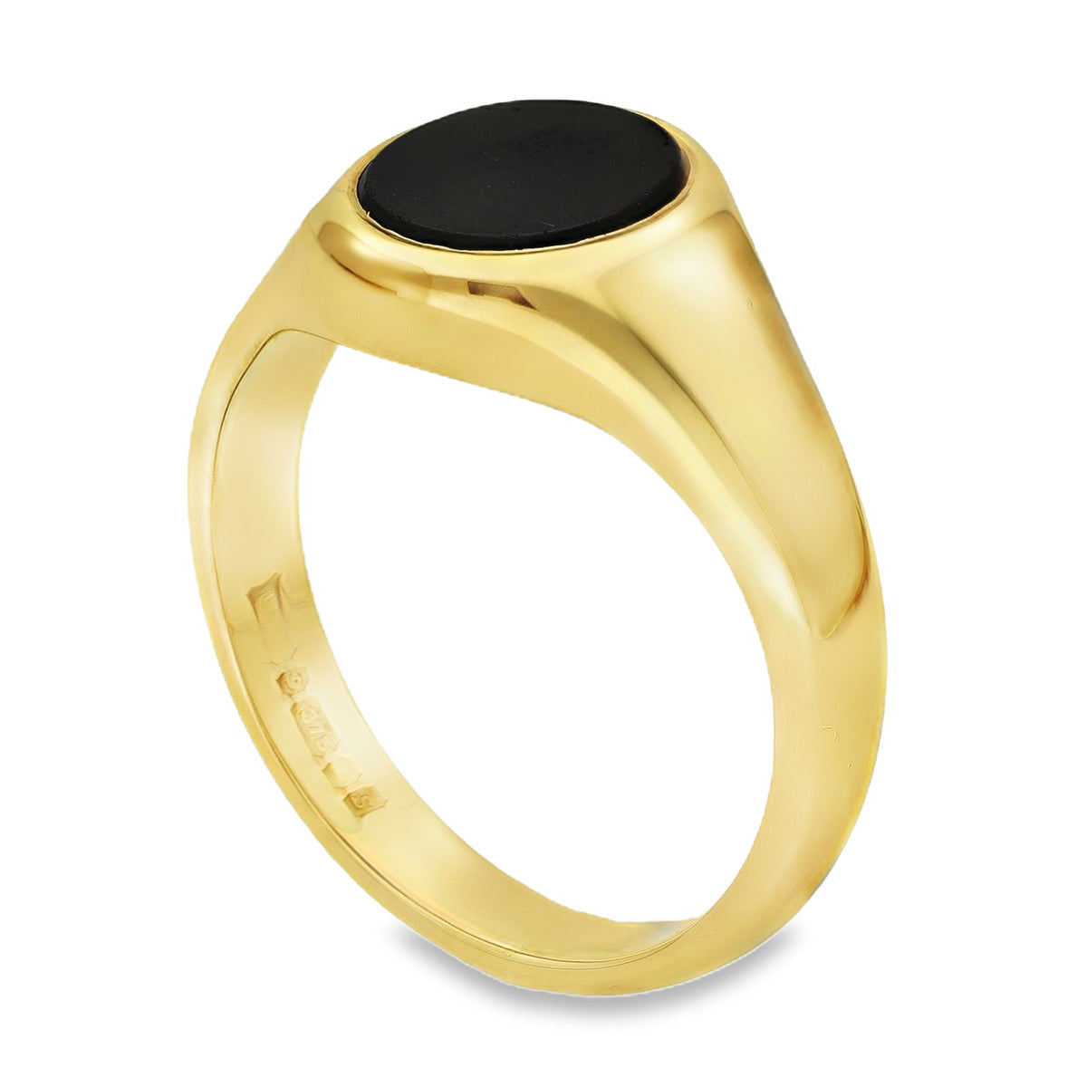 9ct Yellow Gold Oval Onyx Signet Ring - Size Z+2½ - 15mm