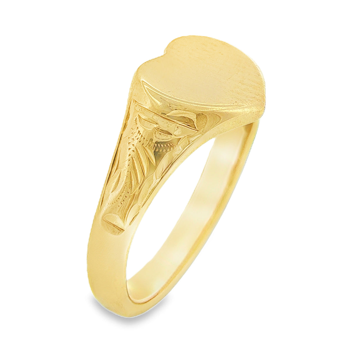 9ct Yellow Gold Plain Heart Signet Ring - Size N - 9mm