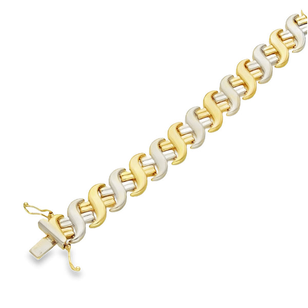 9ct Yellow & White Gold Alternating S-Link Bracelet -18cm -14.7g