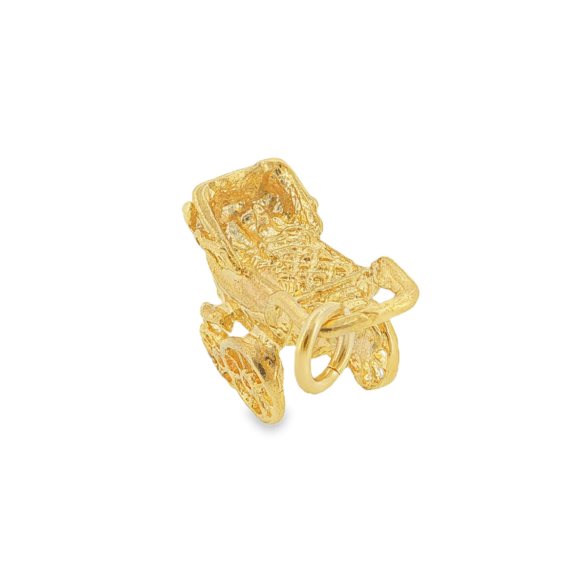 9ct Yellow Gold Vintage Pram Charm - 16x12x9mm - 2.7g