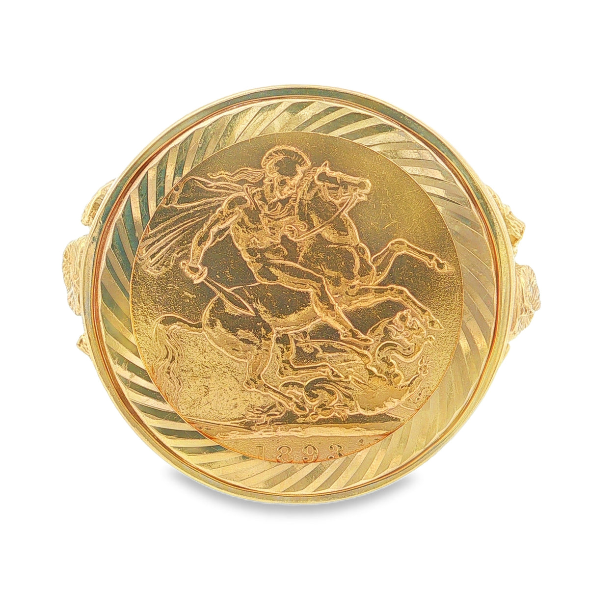 1893 Yellow Gold Full Sovereign Coin Ring - Size W - 17.0g