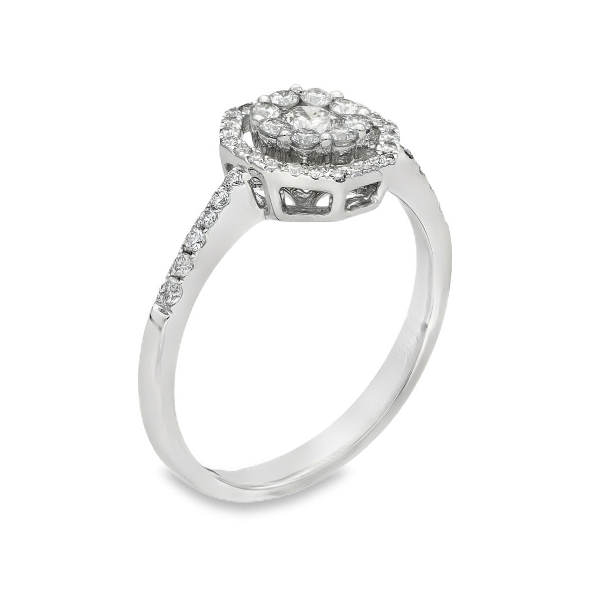 18ct White Gold Diamond Halo Cluster Ring - Size L - 0.50ct