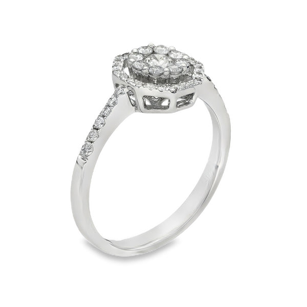 18ct White Gold Diamond Halo Cluster Ring - Size L - 0.50ct