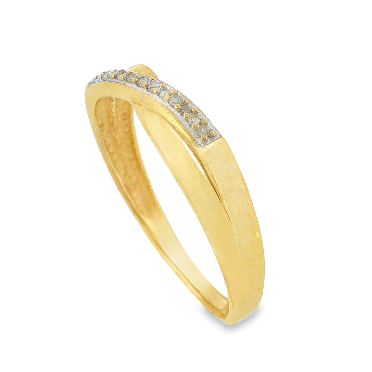 9ct Yellow Gold Diamond Crossover Ring - Size O - 0.065ct