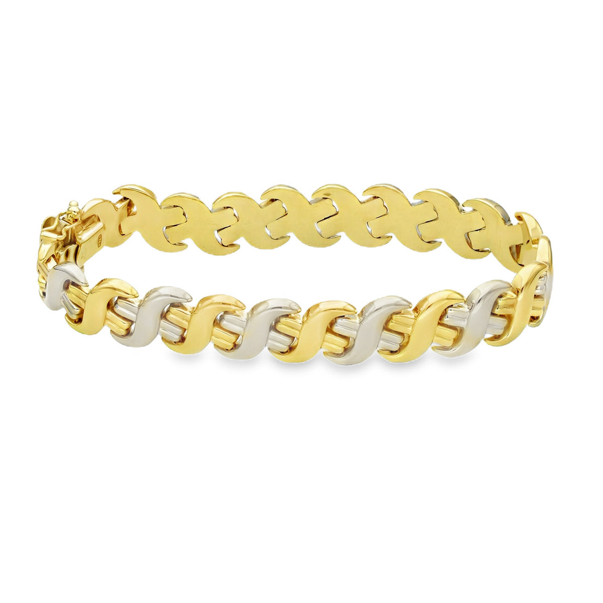 9ct Yellow & White Gold Alternating S-Link Bracelet -18cm -14.7g
